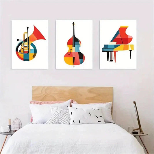 3pcs Musical Instrument Design Metal Print Ready to Hang Art