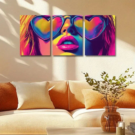 3pcs Featuring a Woman Wearing Glasses Design Metal Print Ready to Hang Art