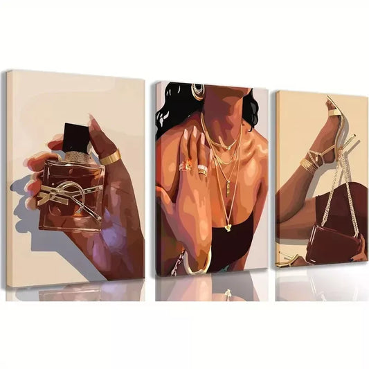 3pcs Female Picture Fashionable Girl Abstract Canvas Framed 40x60cm - High Quality Print 100% Australian Made Wall Canvas Ready to Hang