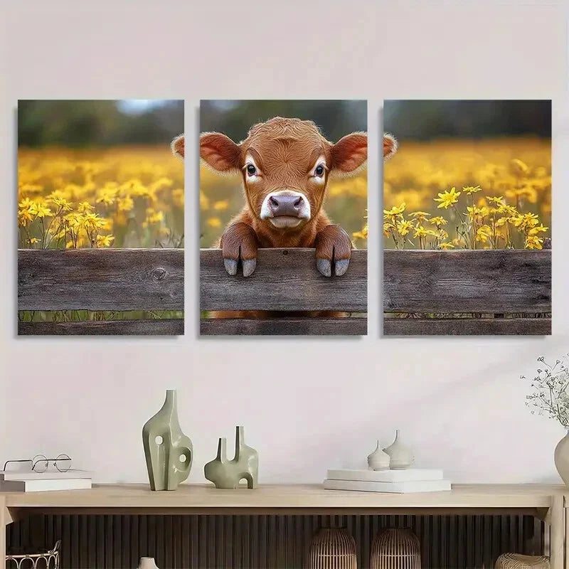 3pcs Vintage Style Golden Field Metal Print Ready to Hang Art