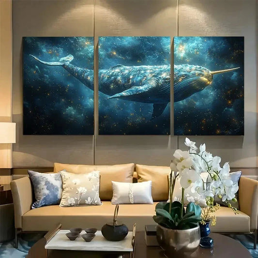 3pcs Narwhal Whale Sea Mammal Metal Print Ready to Hang Art
