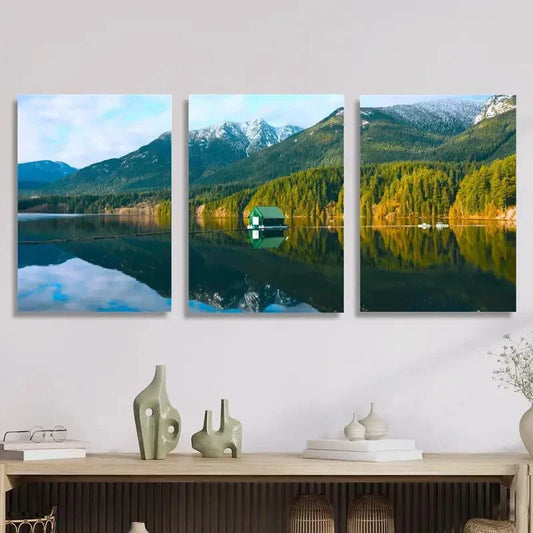3pcs Canada Lake Reflecting Natural Mountain Metal Print Ready to Hang Art