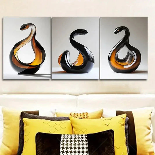 3pcs Snake glass sculpture Circular Wall Art Set Canvas Framed 40x60cm - High Quality Print 100% Australian Made Wall Canvas Ready to Hang