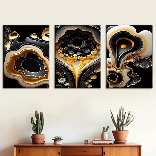 3pcs Featuring Stylish Luxury Abstract Golden Wall Art Set Canvas Framed 40x60cm - High Quality Print 100% Australian Made Wall Canvas Ready to Hang