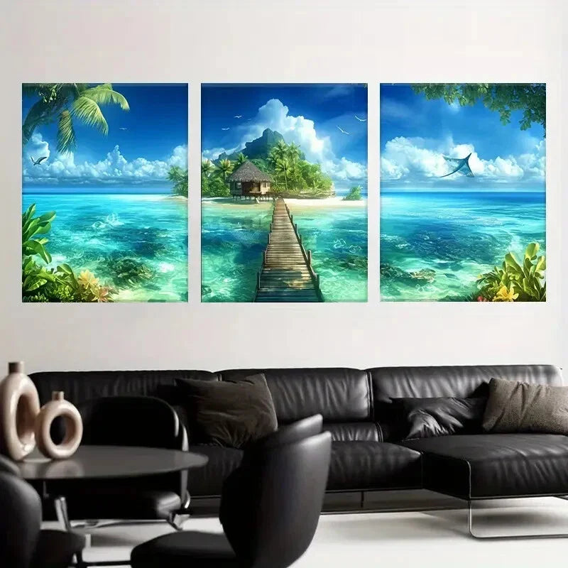 3pcs Contemporary Modern Glam Landscape Metal Print Ready to Hang Art
