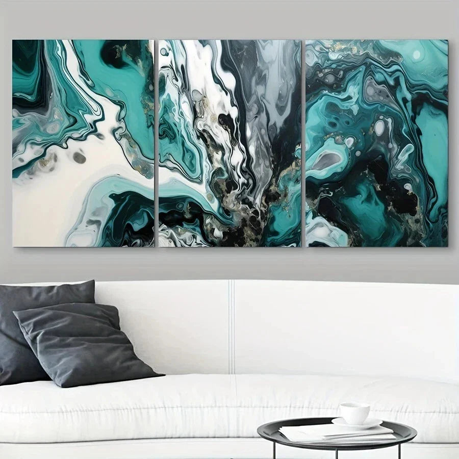 3pcs Emerald Green Aerial Beach Metal Print Ready to Hang Art