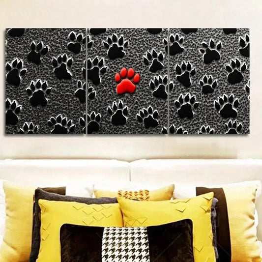 3pcs Black Dog Paw Prints Wall Art Set Canvas Framed 40x60cm - High Quality Print 100% Australian Made Wall Canvas Ready to Hang