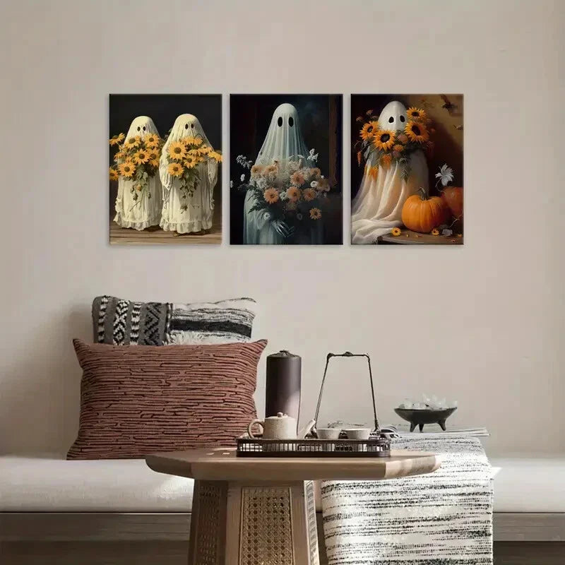 3pcs Classic Halloween Ghost Signs & Plaques Metal Print Ready to Hang Art