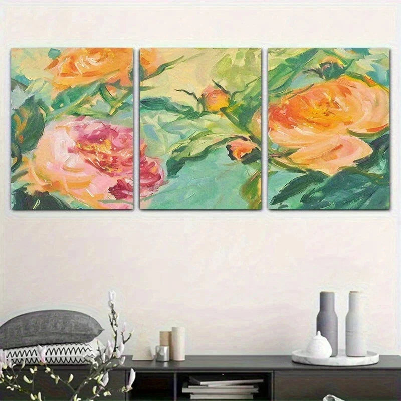 3pcs warm toned floral atmosphere Metal Print Ready to Hang Art