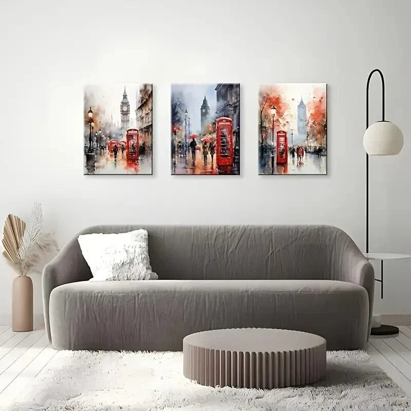 3pcs Red Telephone Booth and Big Ben in London Metal Print Ready to Hang Art