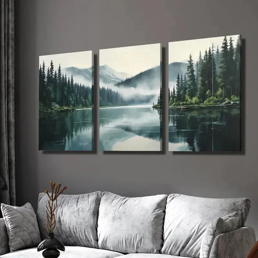 3pcs Foggy Morning Forest Wall Art Set Canvas Framed 40x60cm - High Quality Print 100% Australian Made Wall Canvas Ready to Hang
