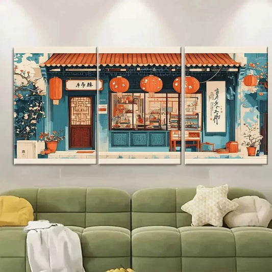 3pcs Chinese Craft Shop Art Design Poster Print Metal Print Ready to Hang Art