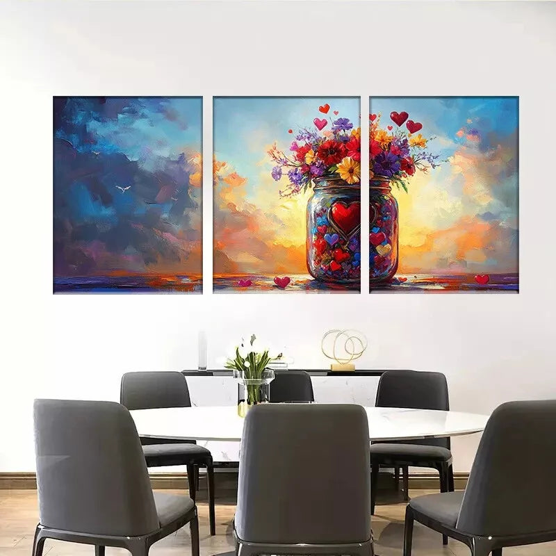 3pcs Vibrant Floral Jar Colorful Sunset Bouquet Wall Art Set Canvas Framed 40x60cm - High Quality Print 100% Australian Made Wall Canvas Ready to Hang