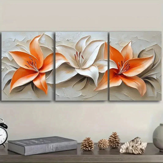 3pcs Oil painting orange lilies Wall Art Set Canvas Framed 40x60cm - High Quality Print 100% Australian Made Wall Canvas Ready to Hang