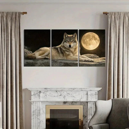 3pcs Moonlit Golden Eyes & Starry Night Sky Metal Print Ready to Hang Art
