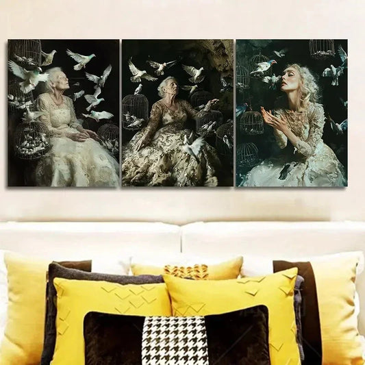 3pcs The trapped bride With Birds Wall Art Set Canvas Framed 40x60cm - High Quality Print 100% Australian Made Wall Canvas Ready to Hang