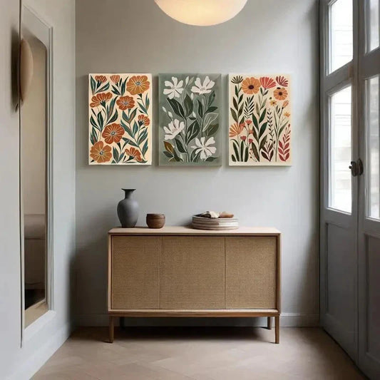 3pcs Abstract Bohemian Flower Oil Painting Metal Print Ready to Hang Art