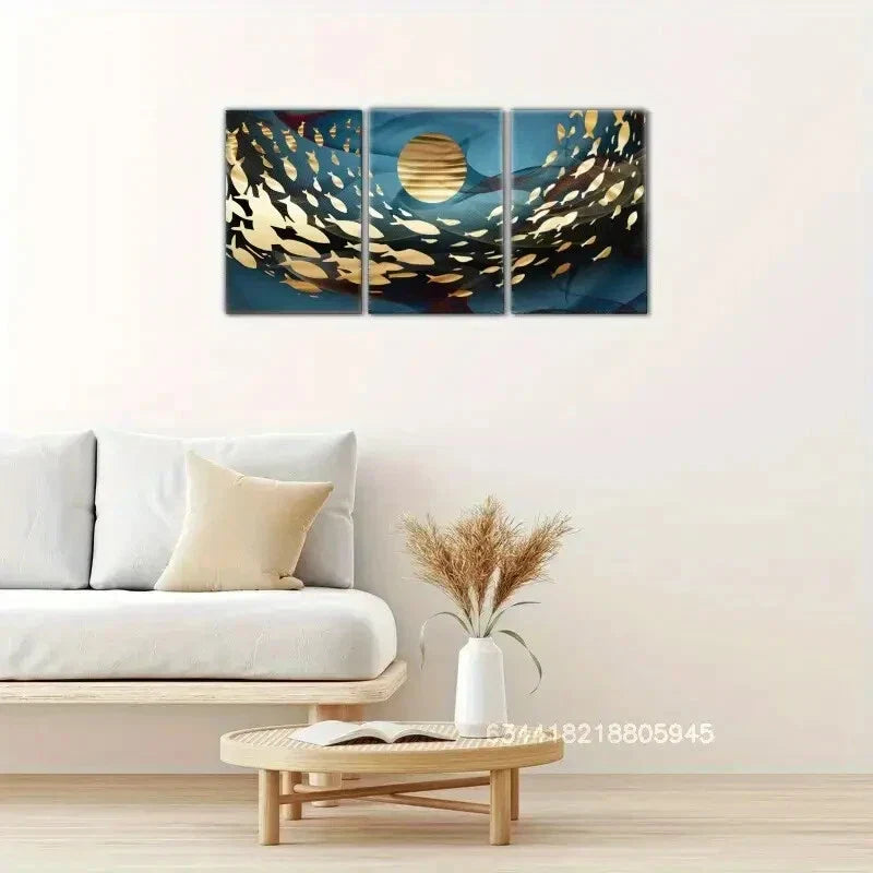 3pcs Fish decoration poster with Golden and Golden Metal Print Ready to Hang Art