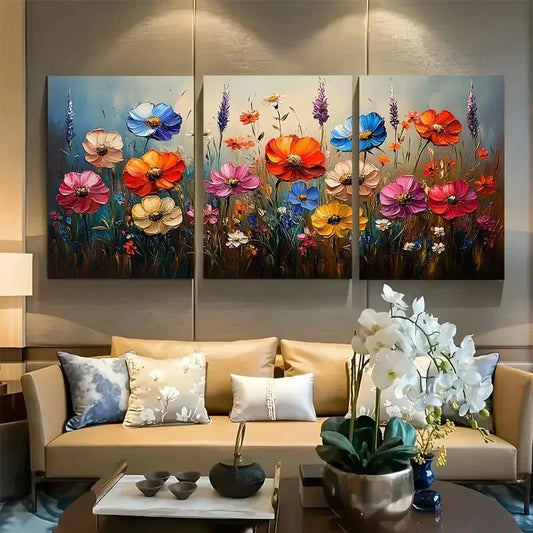 3pcs Vibrant Spring Wildflower Meadow Metal Print Ready to Hang Art