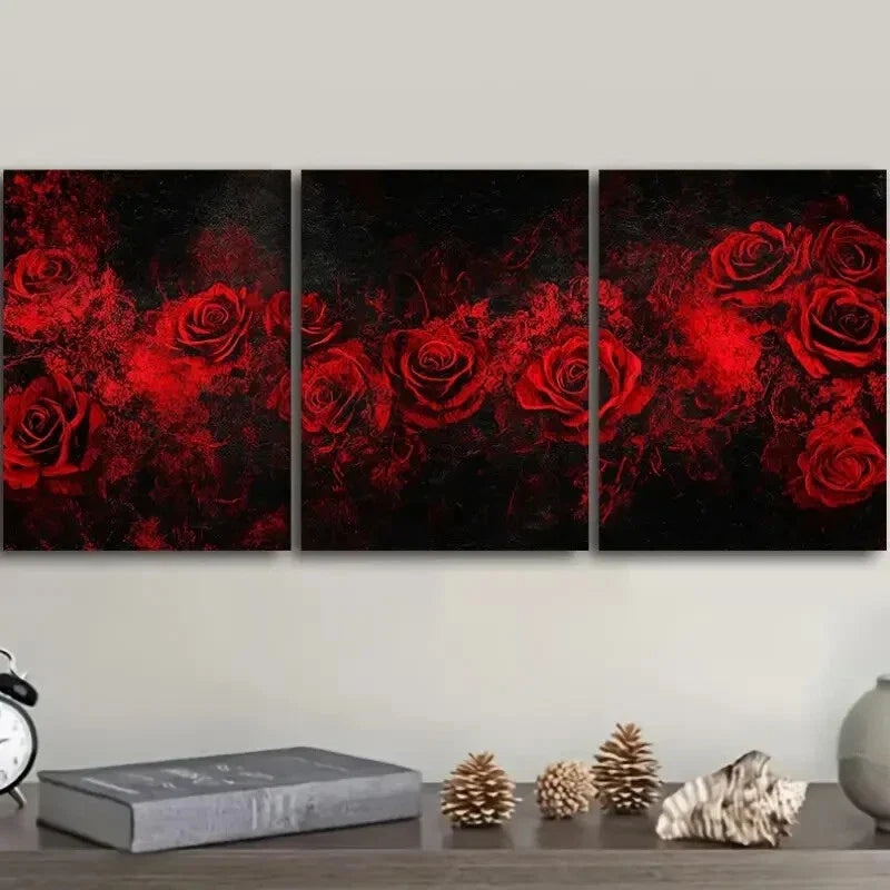 3pcs Featuring Gothic Red Roses Wall Art Set Canvas Framed 40x60cm - High Quality Print 100% Australian Made Wall Canvas Ready to Hang