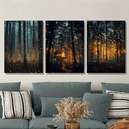 3pcs Firefly magic forest, dreamy Metal Print Ready to Hang Art