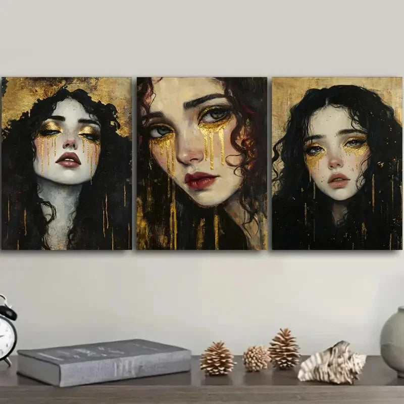 3pcs Modern Style, Girl in Tears Wall Art Set Canvas Framed 40x60cm - High Quality Print 100% Australian Made Wall Canvas Ready to Hang