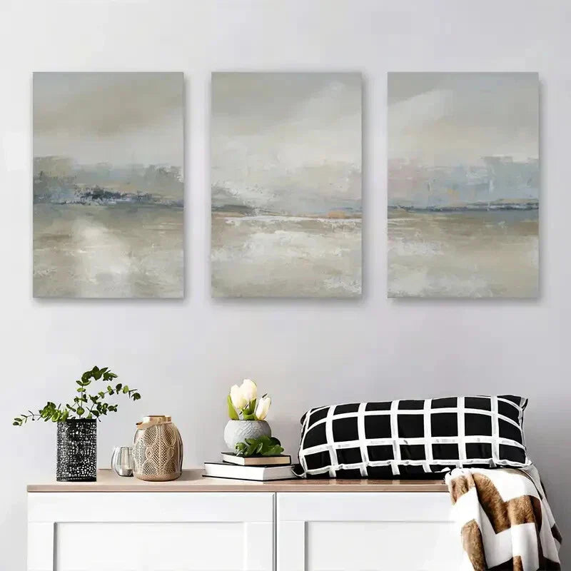 3pcs Soft Pastel Brushstrokes in Neutral Tones Metal Print Ready to Hang Art