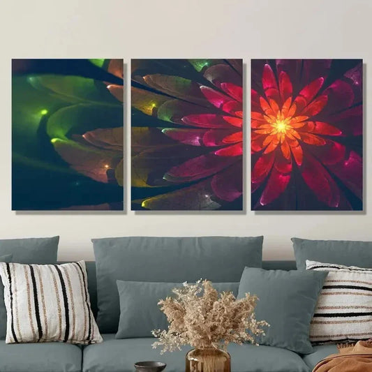 3pcs Art Deco Chrysanthemum Metal Print Ready to Hang Art