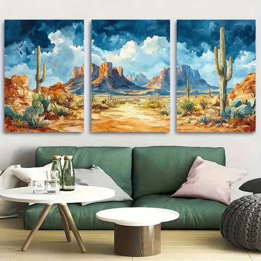 3pcs Arizona Desert Landscape with Cacti Metal Print Ready to Hang Art