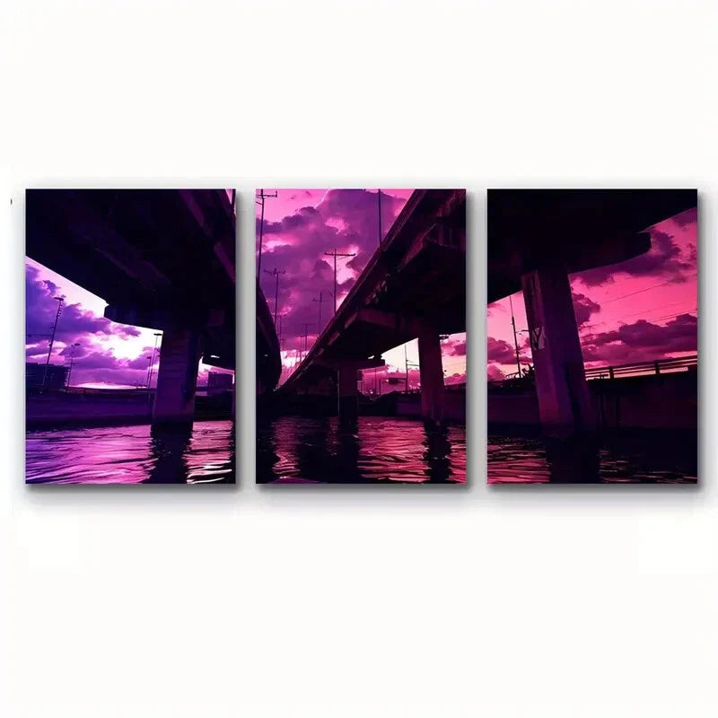 3pcs Iconic Bridge Modern Urban Skyline Metal Print Ready to Hang Art