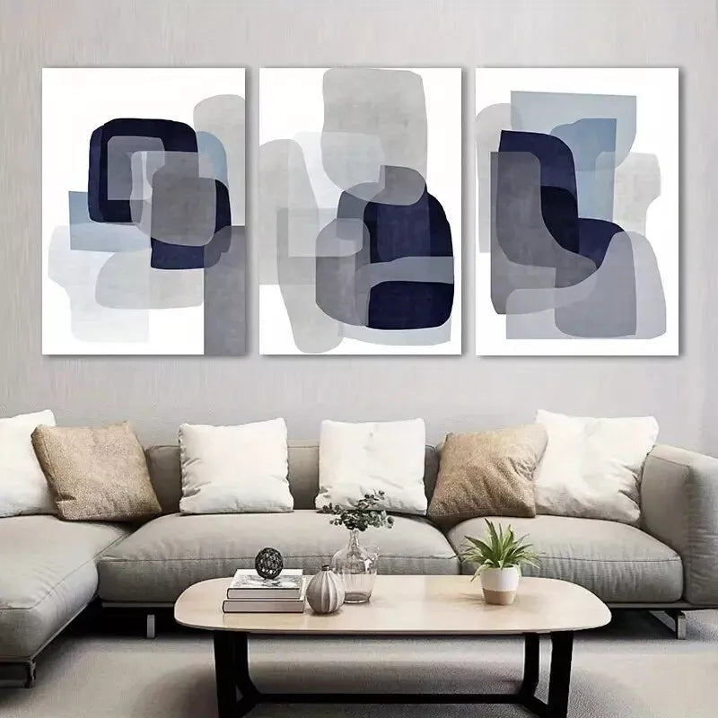 3pcs Blue and Grey Abstract Art Canvas Framed 40x60cm - High Quality Print 100% Australian Made Wall Canvas Ready to Hang
