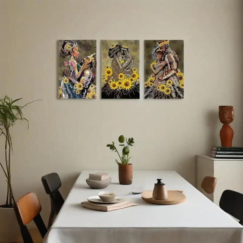 3pcs Black for Man Couple Sunflower Posters Metal Print Ready to Hang Art