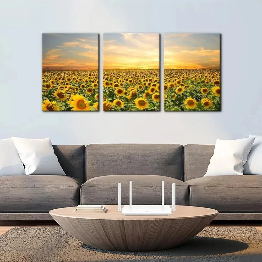 3pcs Yellow Sunflowers Modern Artwork Metal Print Ready to Hang Art