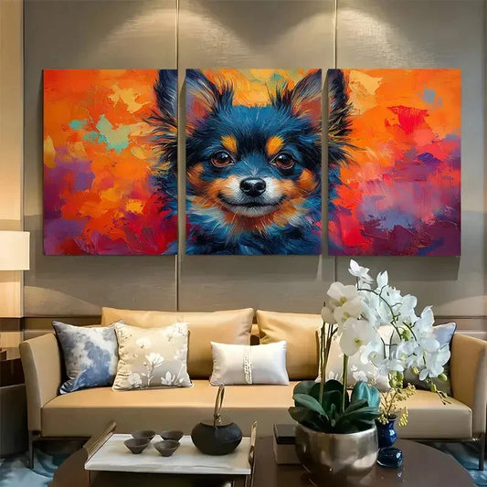 3pcs Colorful Pomeranian Portrait Design Metal Print Ready to Hang Art