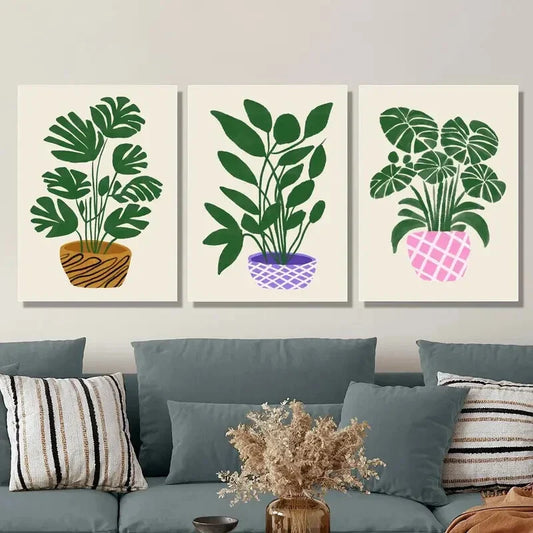3pcs Monstera deliciosa art in a flower Metal Print Ready to Hang Art