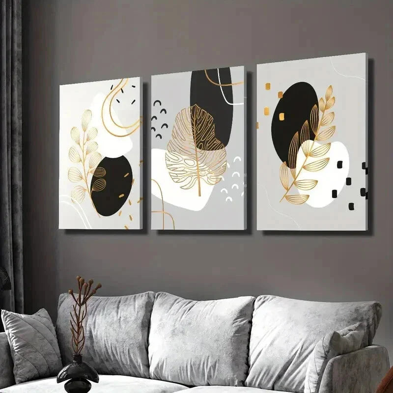 3pcs Minimalist Golden Leaf Decoration Wall Art Set Canvas Framed 40x60cm - High Quality Print 100% Australian Made Wall Canvas Ready to Hang