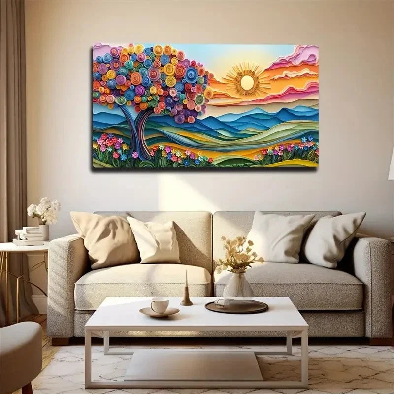 Colorful Flowers Floor Plan Wall Art Canvas Office Home Room Framed 120x60cm