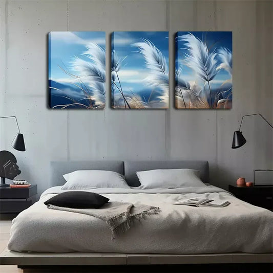 3pcs Outdoor Wild Reed Wall Art Set Canvas Framed 40x60cm - High Quality Print 100% Australian Made Wall Canvas Ready to Hang