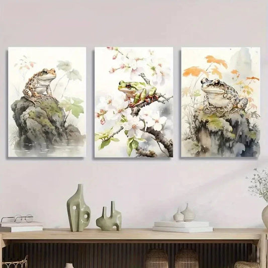 3pcs Frogs on Branches Vibrant Frog Nature Inspired MetalPrint Ready to Hang Art