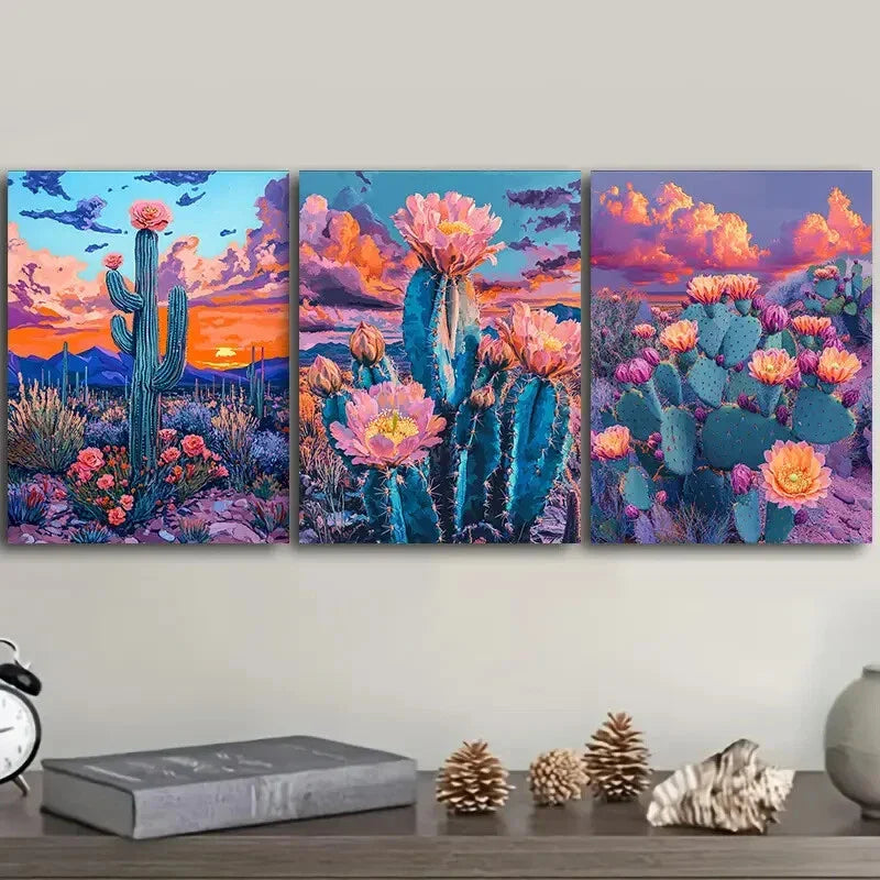 3pcs Surreal cactus, Wall Art Set Canvas Framed 40x60cm - High Quality Print 100% Australian Made Wall Canvas Ready to Hang
