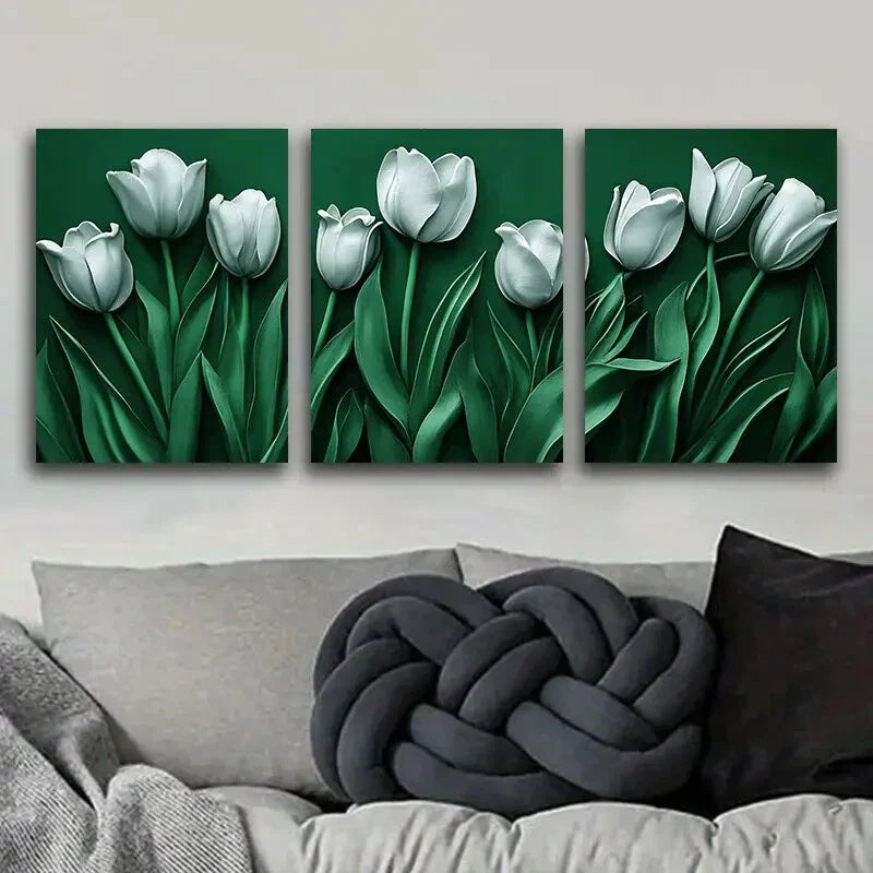 3pcs Visual effects Tulip Art Painting Metal Print Ready to Hang Art