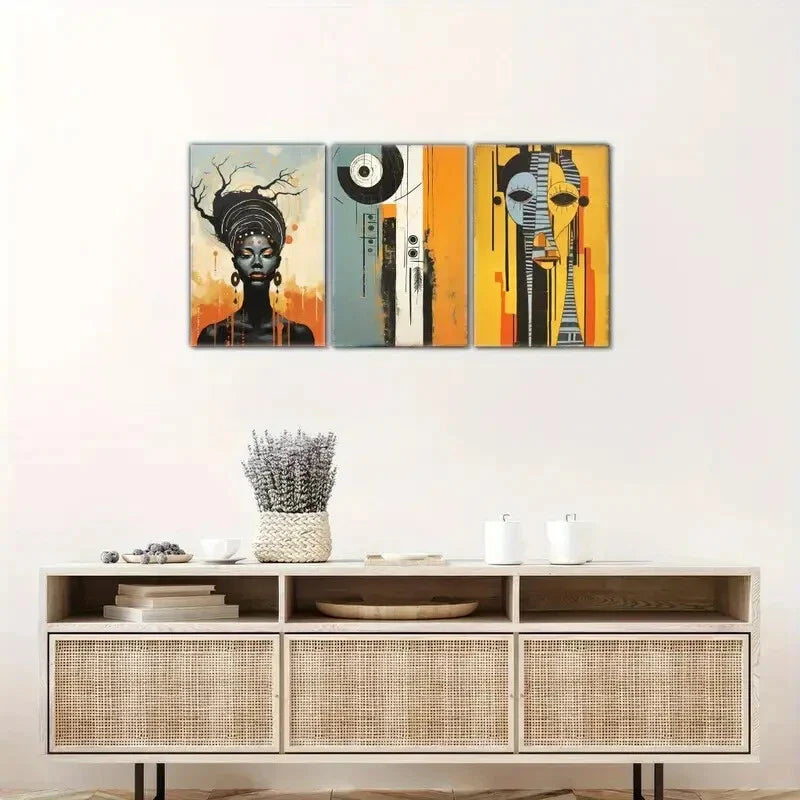 3pcs African Geometric Patterns & Modern Aesthetic Metal Print Ready to Hang Art