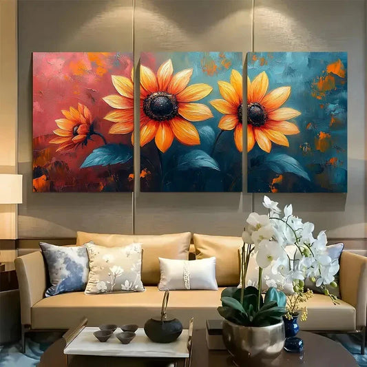 3pcs Vibrant Sunflower Cottagecore Style Metal Print Ready to Hang Art