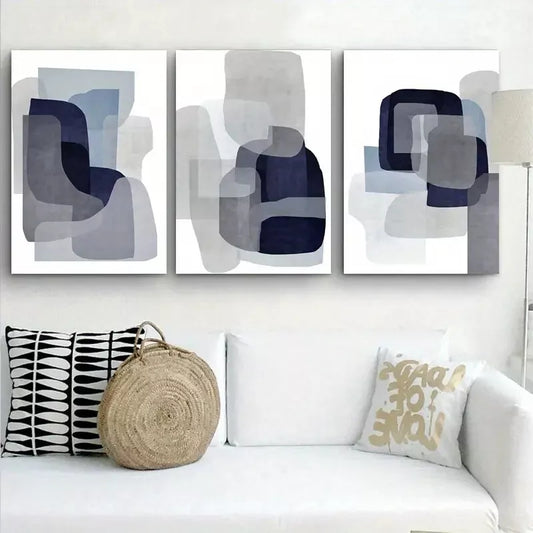 3pcs Blue and Grey Abstract Art Canvas Framed 40x60cm - High Quality Print 100% Australian Made Wall Canvas Ready to Hang