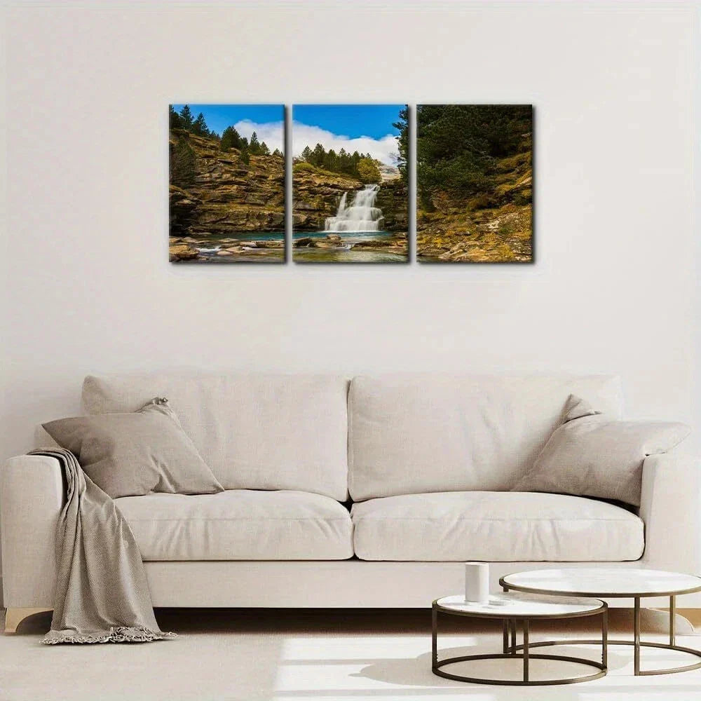 3pcs Nature Mountain Waterfall River Forest Metal Print Ready to Hang Art