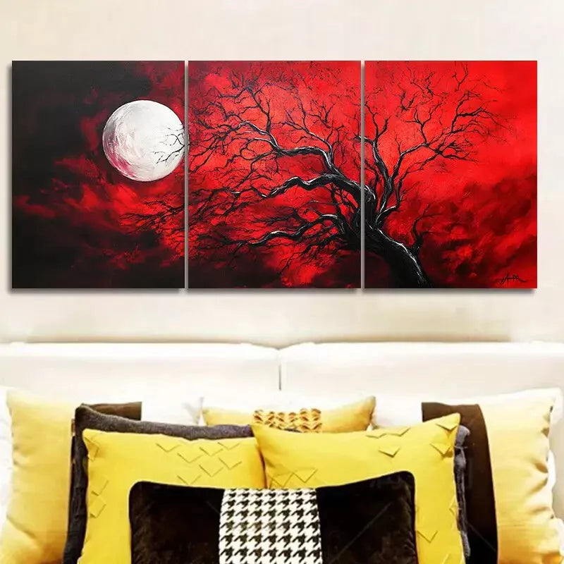 3pcs Tree and Moon Canvas Framed 40x60cm - High Quality Print 100% Australian Made Wall Canvas Ready to Hang