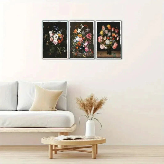 3pcs Jewel-Toned Moody Gothic Ambiance Neutral Metal Print Ready to Hang Art