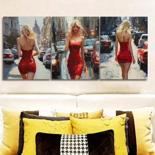 3pcs The blonde woman in the red dress Wall Art Set Canvas Framed 40x60cm - High Quality Print 100% Australian Made Wall Canvas Ready to Hang