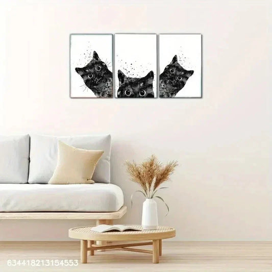 3pcs Black and White Cat Decorative Poster Metal Print Ready to Hang Art