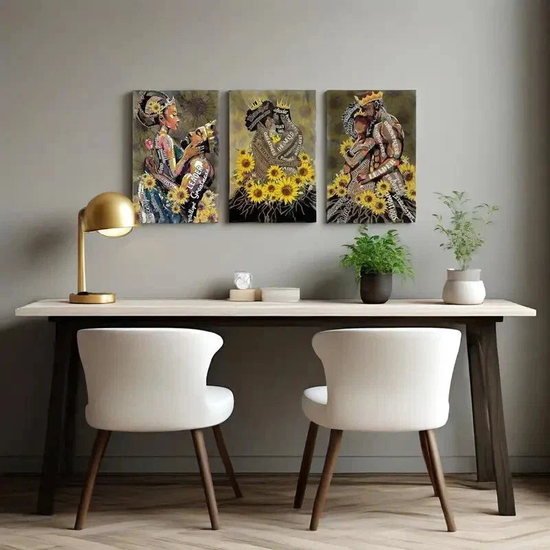 3pcs Black for Man Couple Sunflower Posters Metal Print Ready to Hang Art